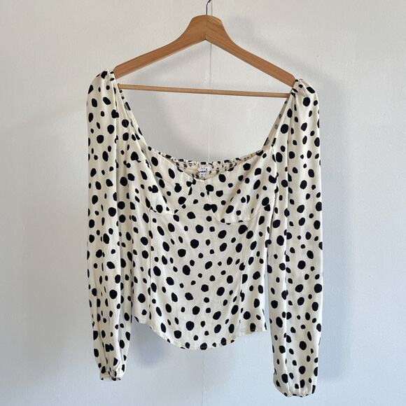 REFORMATION Reign Ink Blot Polkadot Fitted Shirred Top Bodycon Sz 8 Coquette - Picture 1 of 9